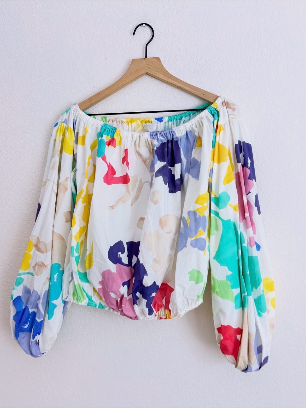 Caroline Constas Bardot Off-Shoulder Abstract Watercolor Floral RARE Top
